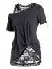 Plus Size Skew Collar T Shirt with Lace Tank Top -  