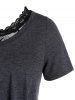 T-shirt de Grande Taille à Col Oblique avec Débardeur en Dentelle - Noir 4X