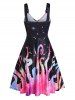 Buckle Strap Starry Print Cami A Line Dress -  
