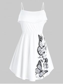 Ruffled Butterfly Print Cami Top - WHITE - 4X