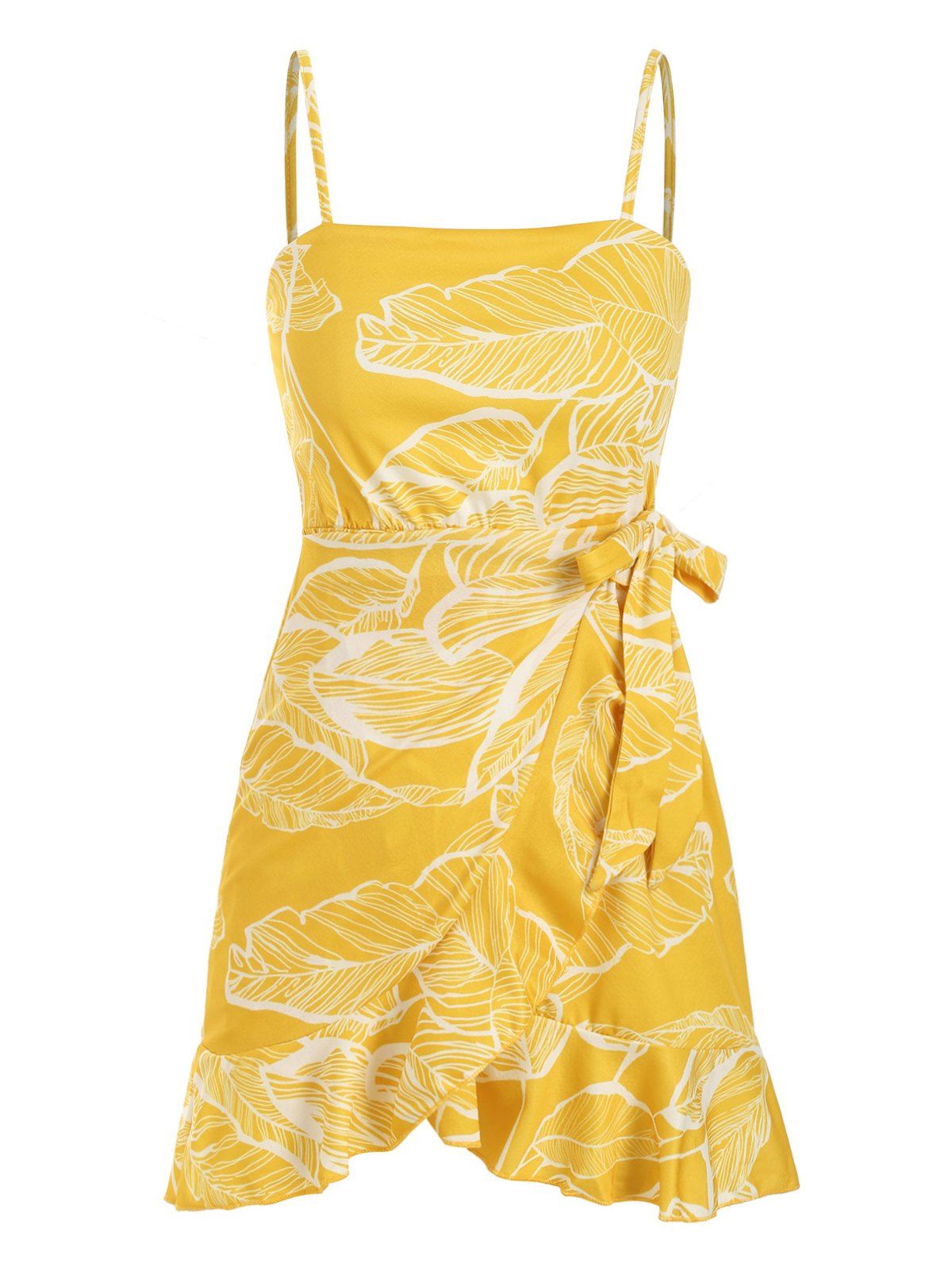 

Print Ruffle Spaghetti Strap Dress, Yellow