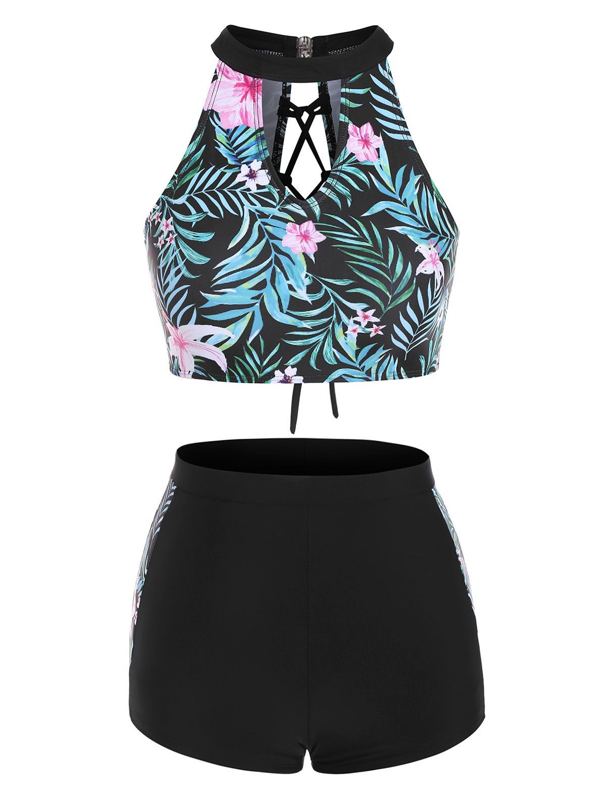 

Floral Print Cutout Padded Tankini Swimwear, Multi