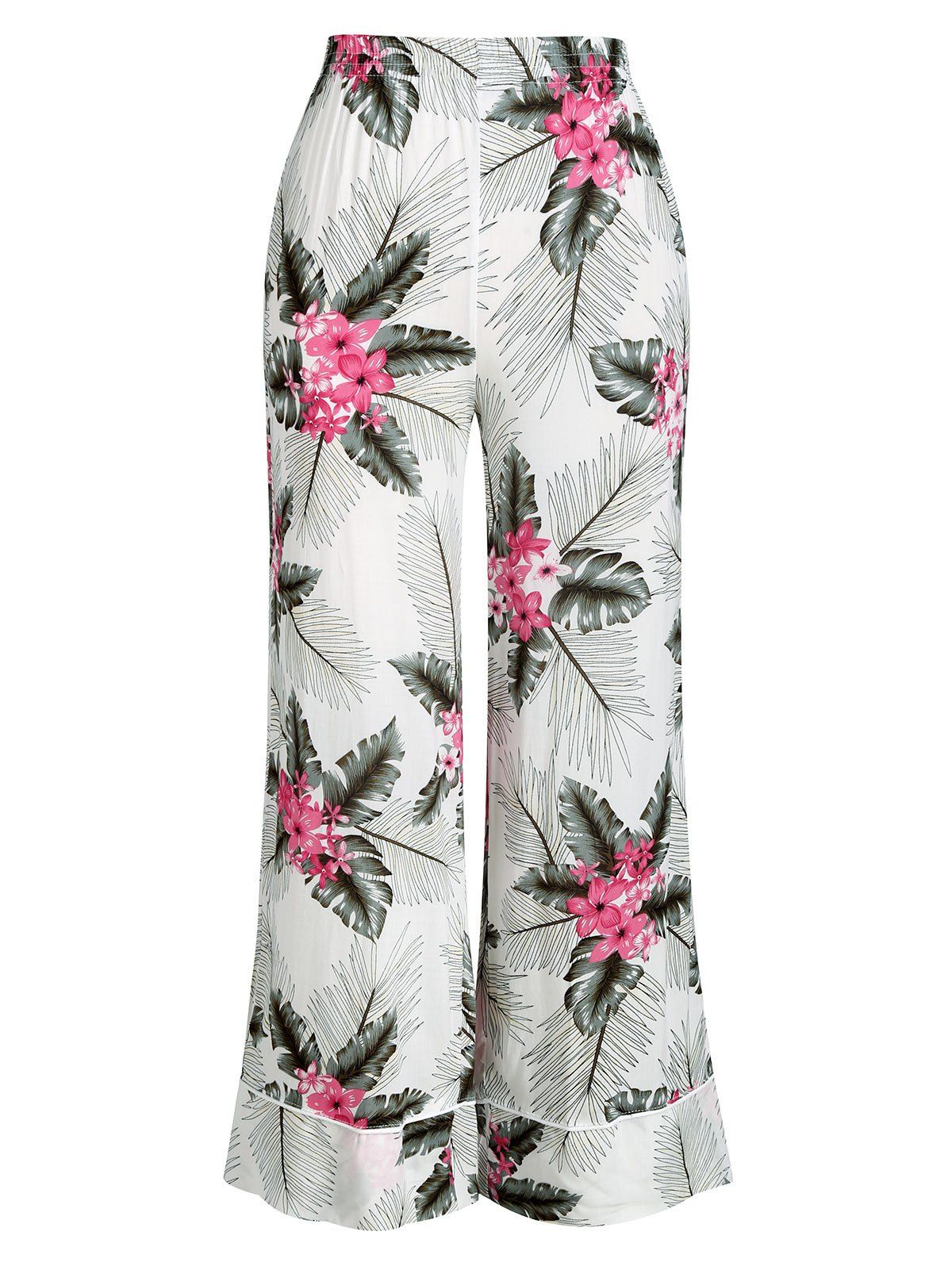 

Leaf Floral Print Wide Leg Pants, White
