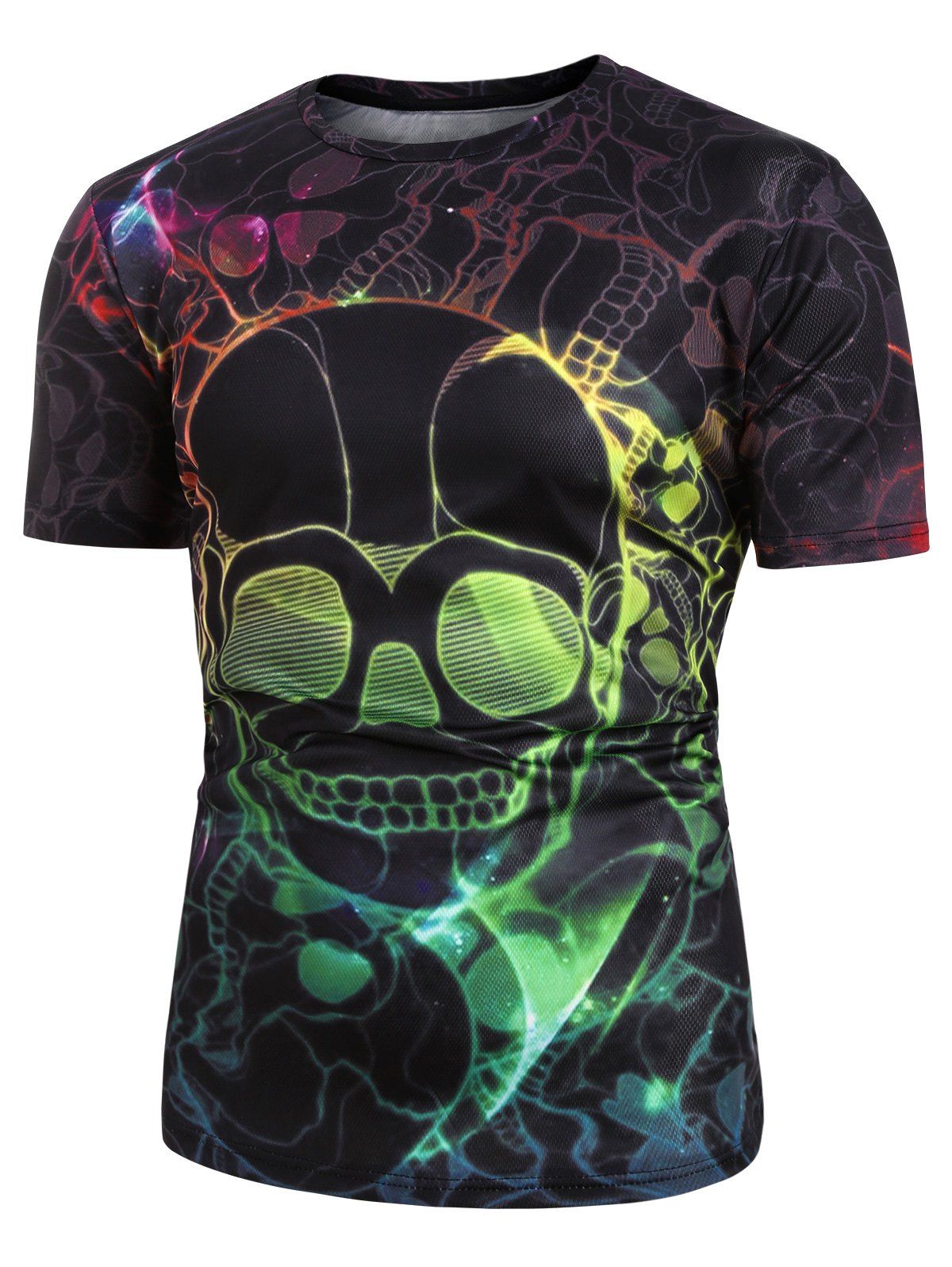 

Colorful Skull Pattern Short Sleeves T-shirt, Black