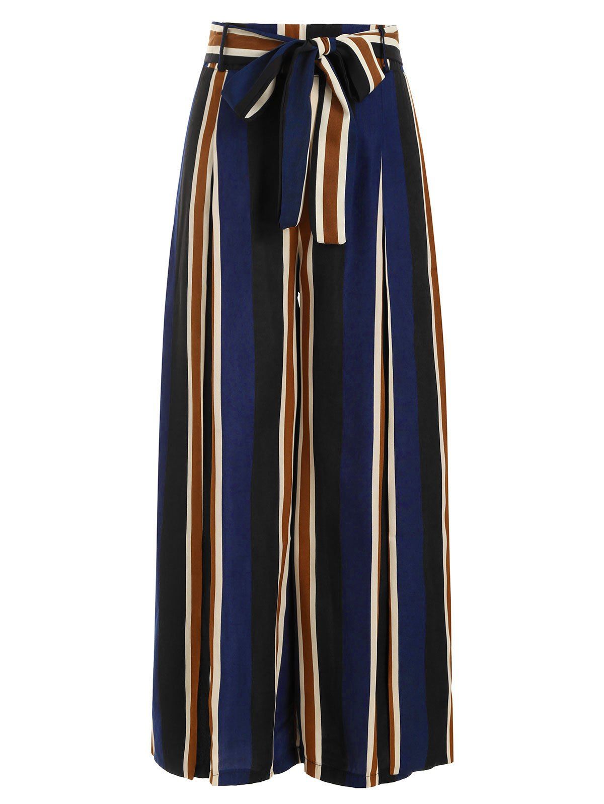 

Belt Striped Tulip Hem Wide Leg Pants, Lapis blue