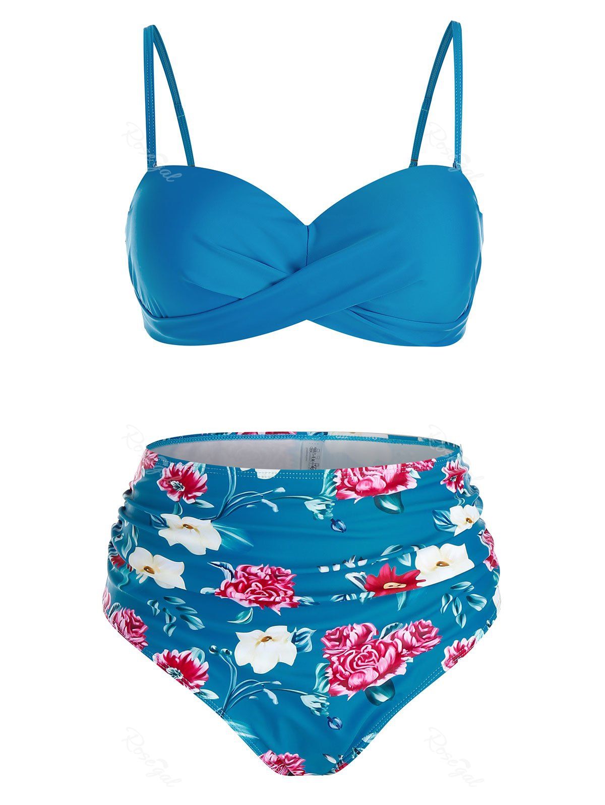 

Plus Size Flower Printed Cami Tankini Swimsuit, Blue ivy