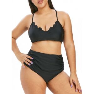 

Plus Size Back Crisscross Solid Color Tankini Swimsuit, Black