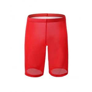 

Sexy Plain Pinhole Mesh High Waist Shorts, Red