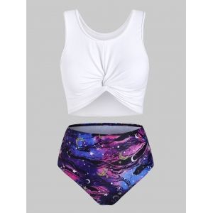 

Galaxy Print High Waist Tankini Swimwear, White