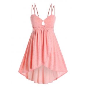

Plus Size High Low Marled Tulip Top with Keyhole, Light pink