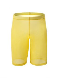 Sexy Plain Pinhole Mesh High Waist Shorts - YELLOW - M