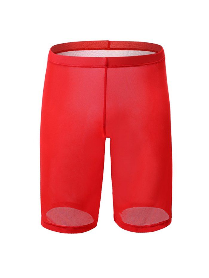 

Sexy Plain Pinhole Mesh High Waist Shorts, Red