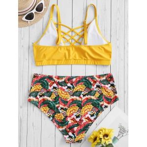 

Plus Size Lattice Floral Tankini Set, Sun yellow