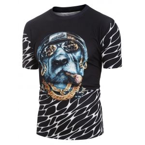 

Novelty Cartoon Print Short Sleeves T-shirt, Black