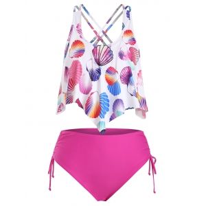 

Plus Size Shell Print Cinched Crisscross Tankini Swimwear, Dimorphotheca magenta