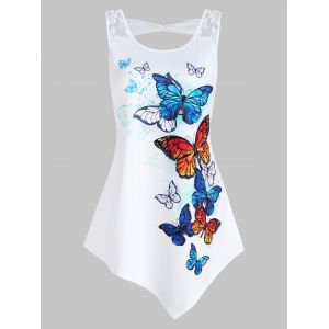 

Butterflies Print Asymmetric Tank Top, White