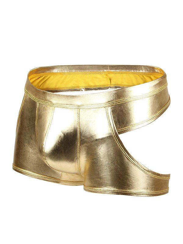 

Sexy Bulge Pouch Leather Backless Boxers, Gold