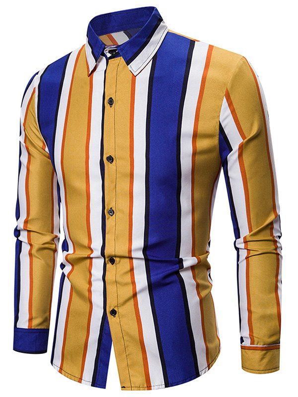 

Color-blocking Striped Long Sleeve Casual Shirt, Yellow