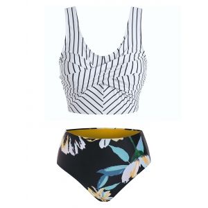 

Striped Floral Padded Tankini Swimwear, Multi