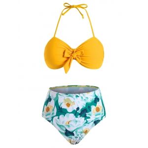 

Floral Print Knotted Padded Bikini Swimwear, Yellow