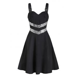

Buckle Strap Chevron Sequins Cami A Line Dress, Black