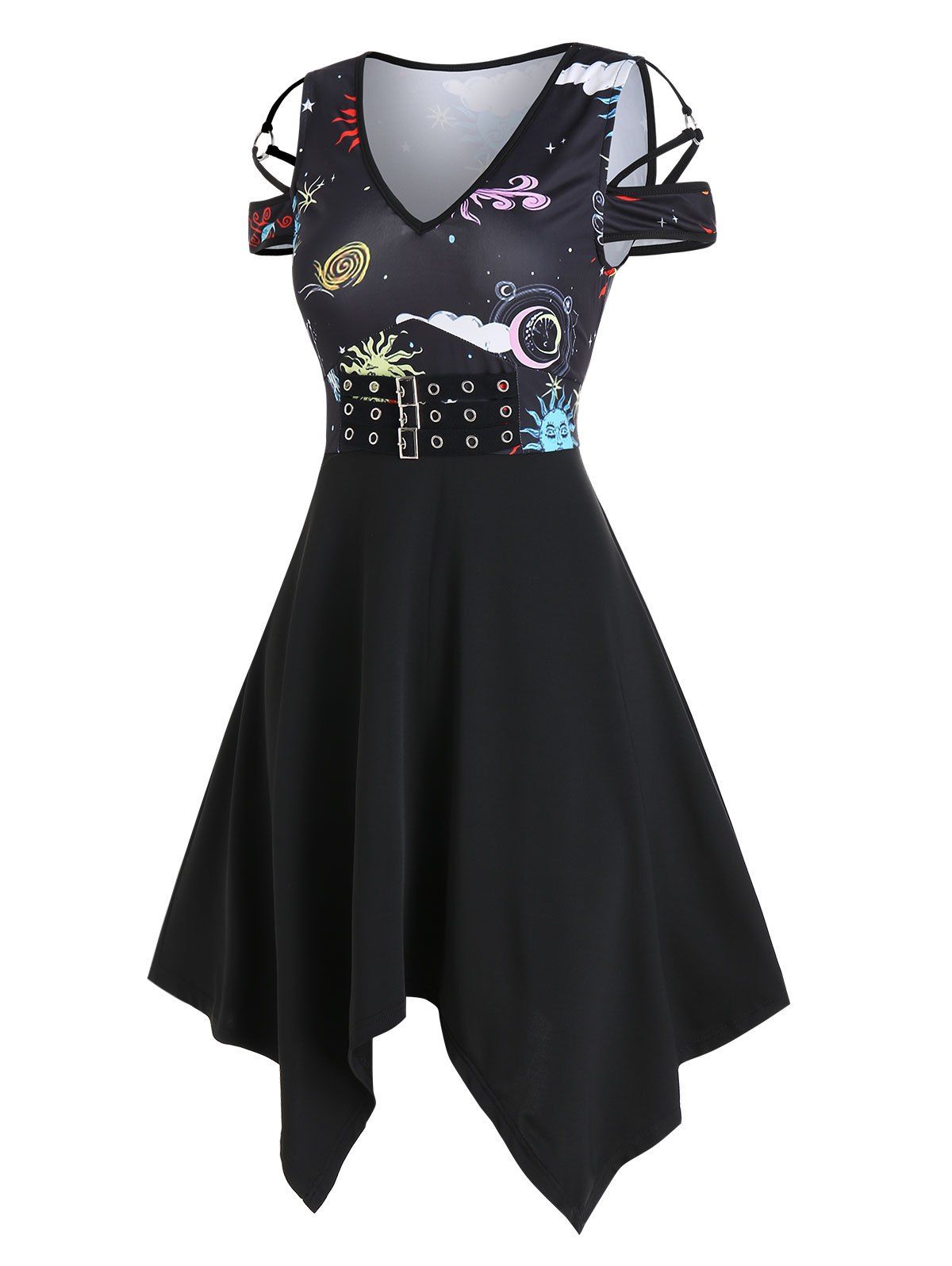 

Sun And Star Print A Line Irregular Dress, Night