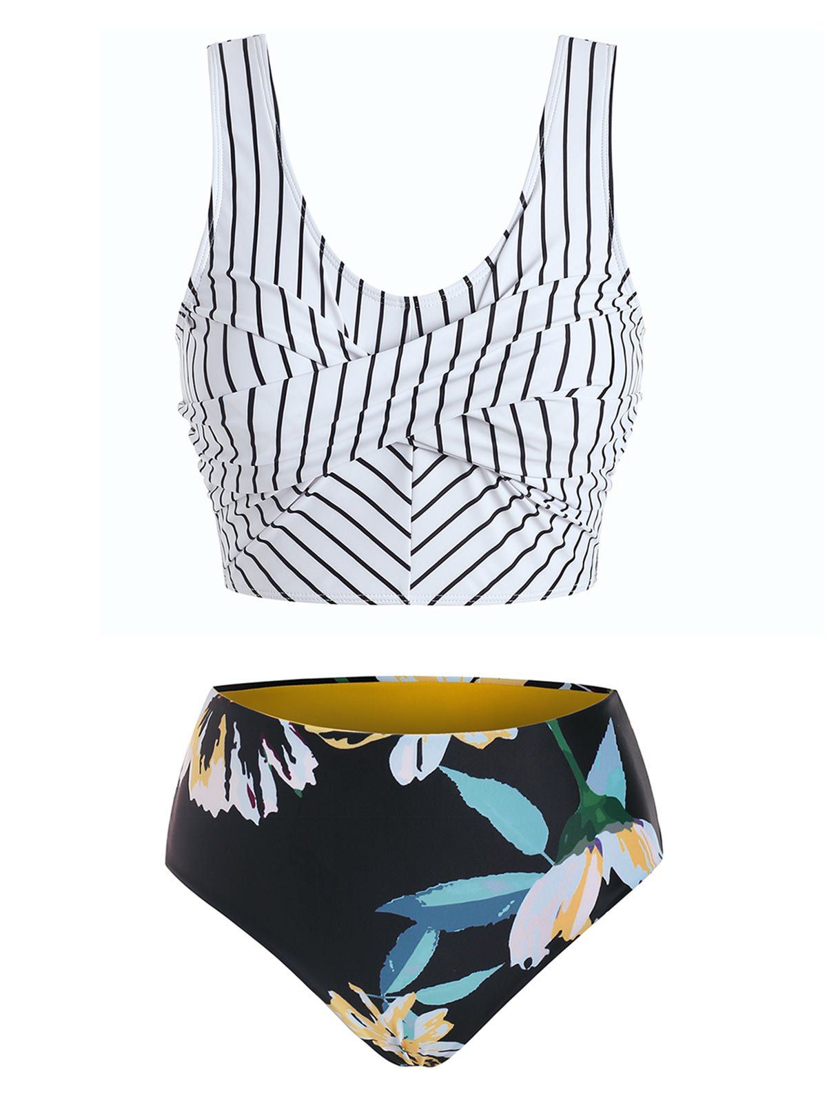 New Striped Floral Padded Tankini Swimwear  