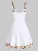 Sleeveless Floral Trim Mock Button Knotted Dress -  