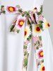 Robe Nouée Boutonnée Fleurie sans Manches à Ourlet Fleuri - Blanc L