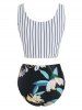 Striped Floral Padded Tankini Swimwear -  