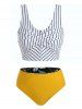 Striped Floral Padded Tankini Swimwear -  