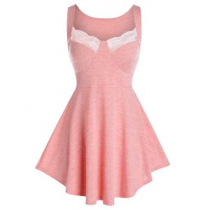 

Plus Size Lace Insert Heathered Skirted Tank Top, Flamingo pink