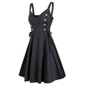 

Mock Button Side Lace Up Mini Cami Dress, Gray goose