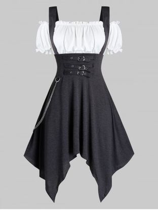 Plus Size & Curve Handkerchief Buckles Chains Gothic Dress