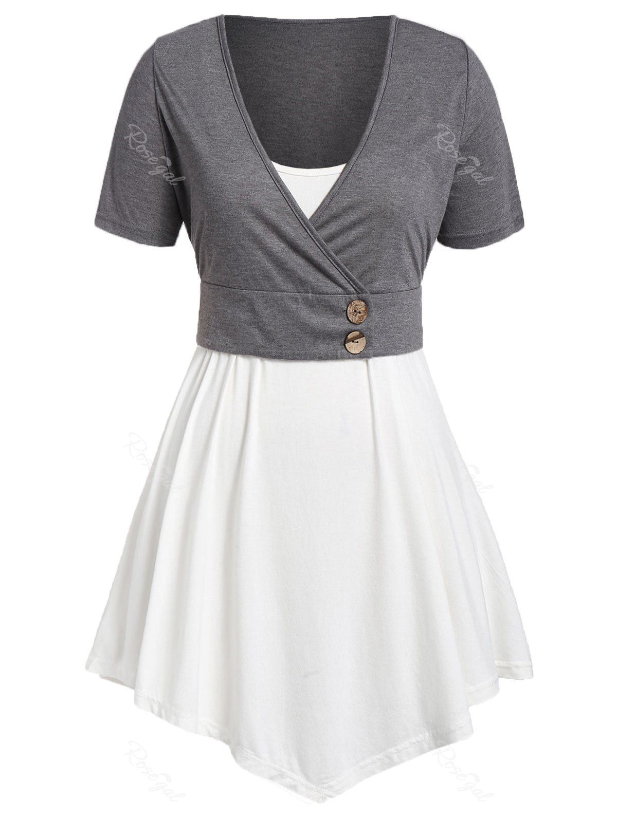 

Plus Size Plunge T Shirt with Spaghetti Strap Flare Tank Top, Carbon gray