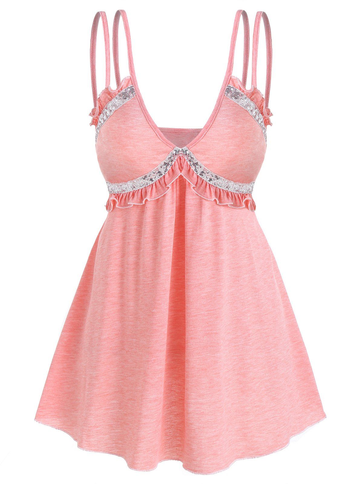 

Sequin Insert Strappy Tank Top, Light pink