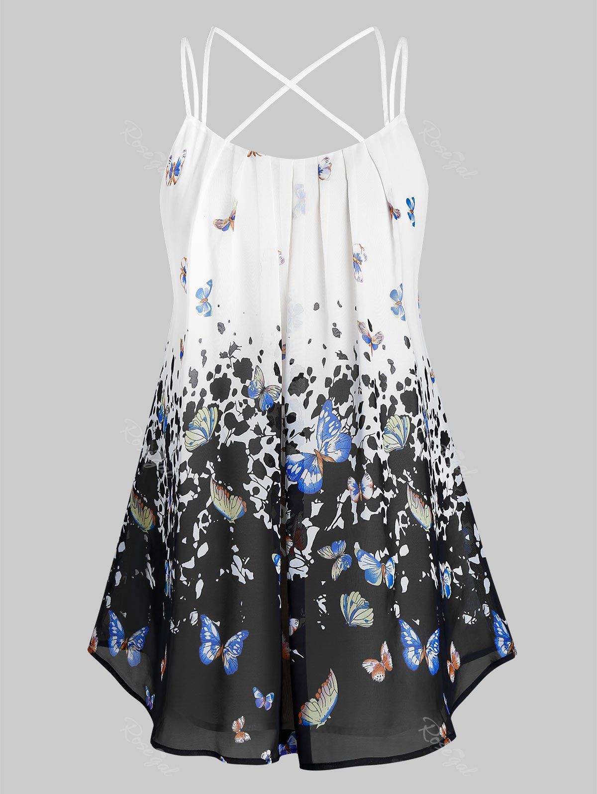 Outfit Plus Size Butterfly Print Cross Back Cami Tank Top  