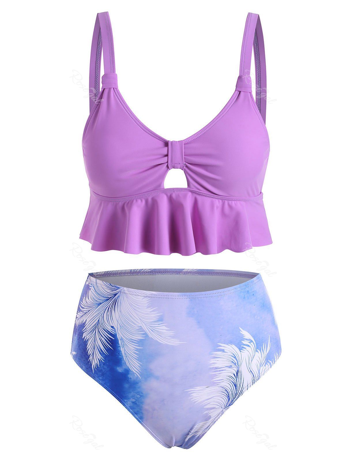 Outfit Leaves Tie Dye Hollow Out Tankini Swimwear  