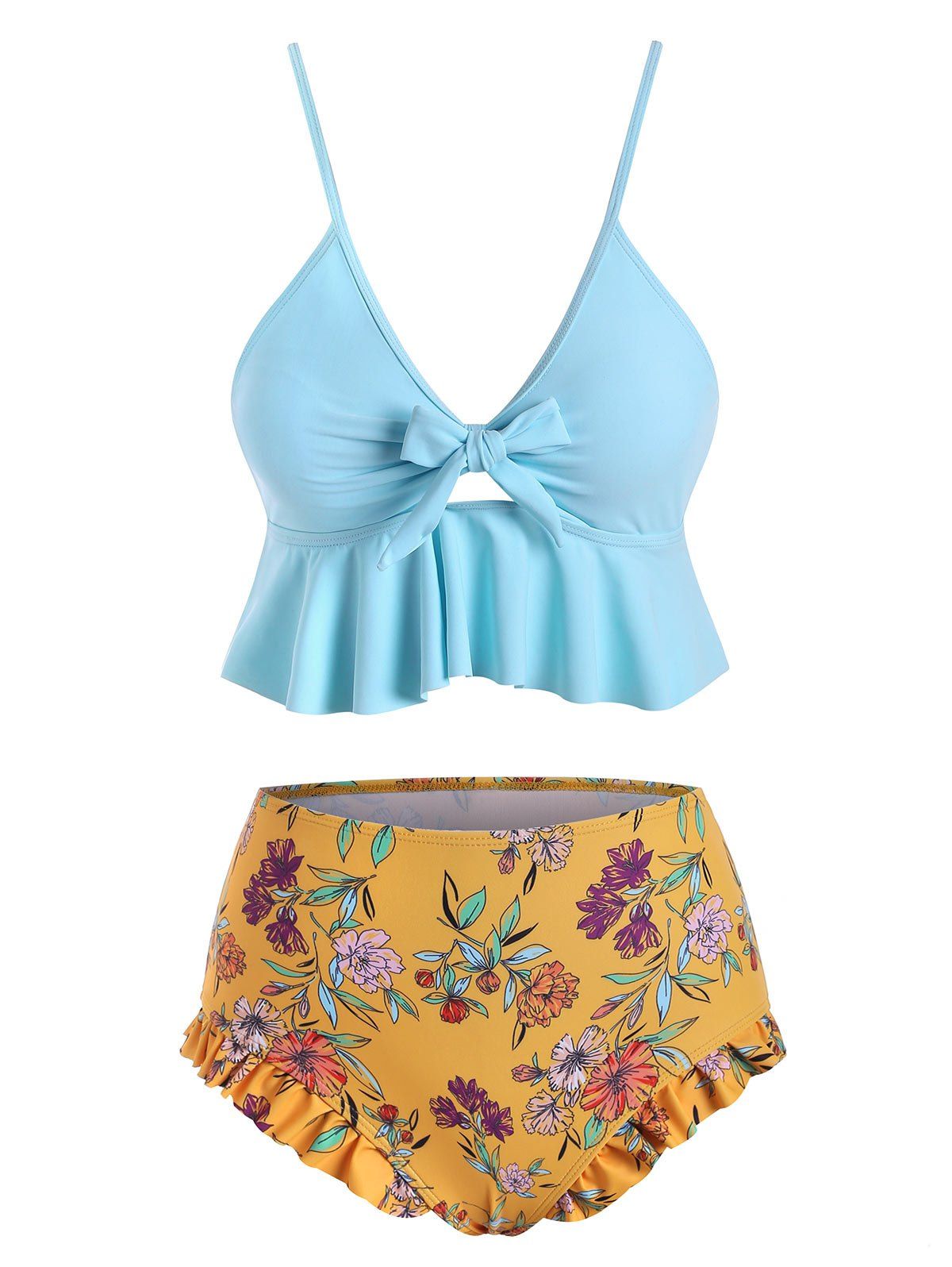 

Floral Print Knotted Padded Tankini Swimwear, Multi