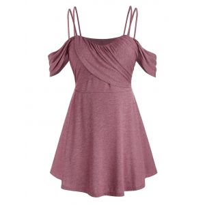 

Plus Size Cold Shoulder Ruched Crossover A Line Tee, Red wine