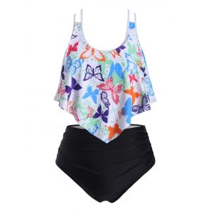 

Strappy Flounces Dazzling Butterfly Plus Size Tankini Swimsuit, White