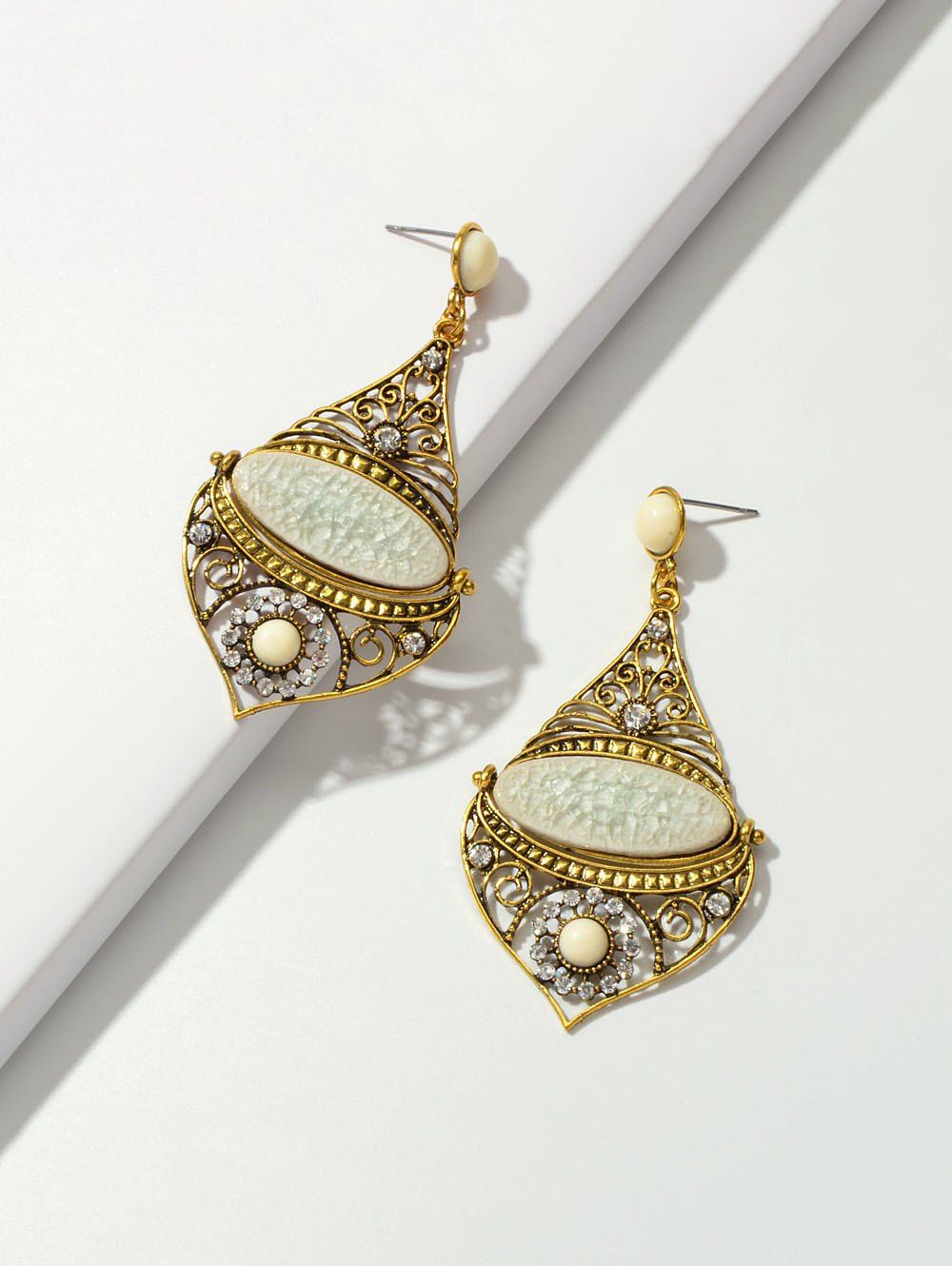 

Bohemian Rhinestone Hollow Out Earrings, Beige