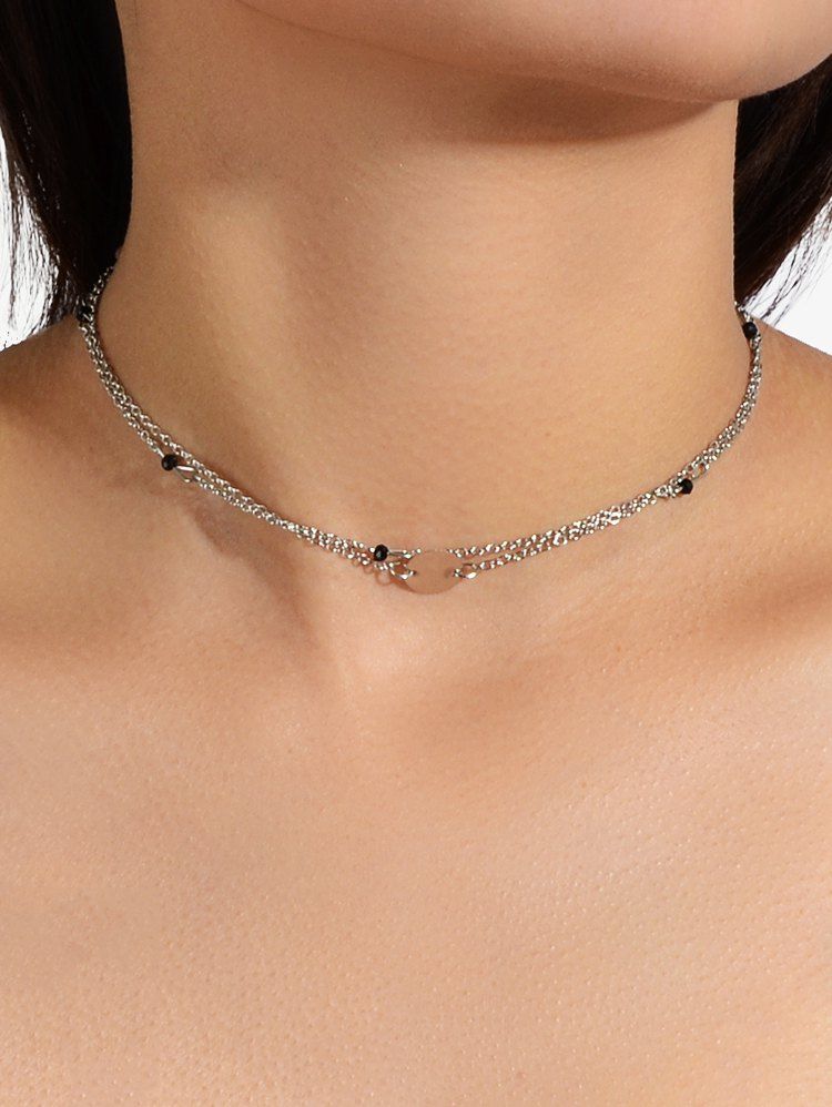 

Round Beads Two Layered Necklace, Silver