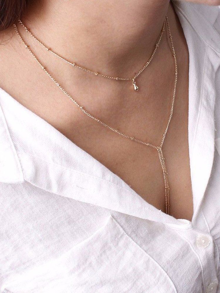 

Brief Double Layered Chain Necklace, Gold