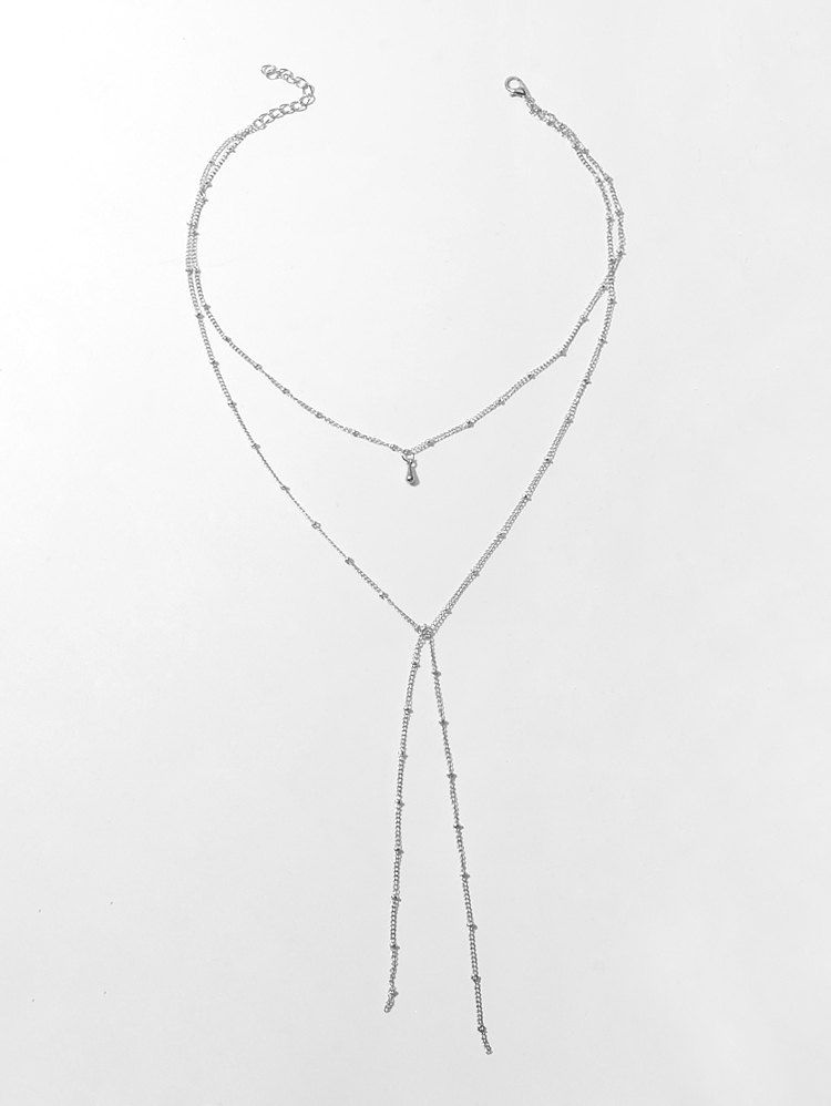 

Brief Double Layered Chain Necklace, Silver