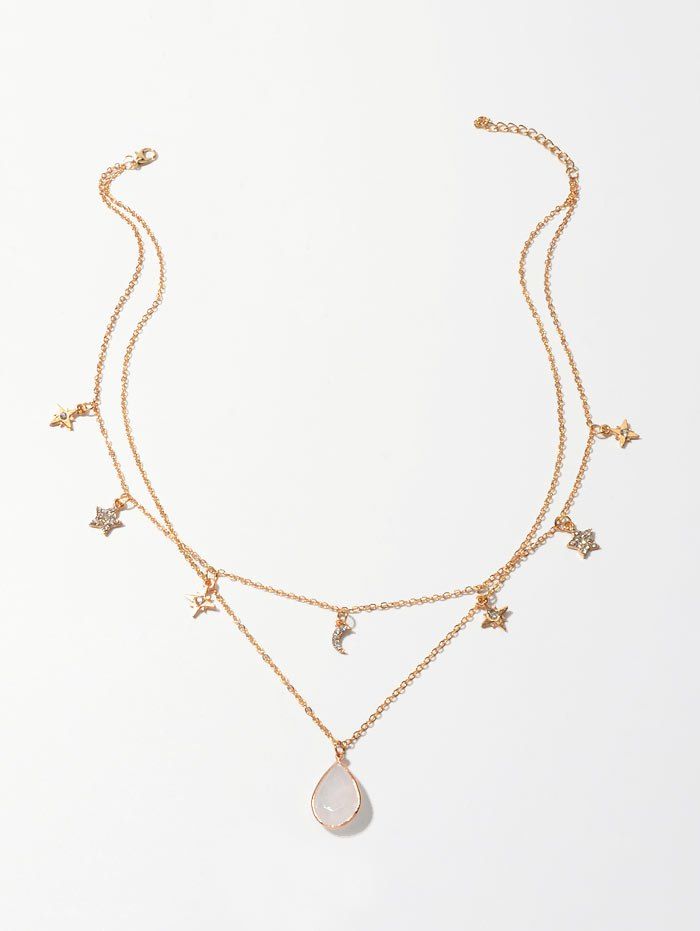 

Star Moon Water Drop Layered Necklace, Gold