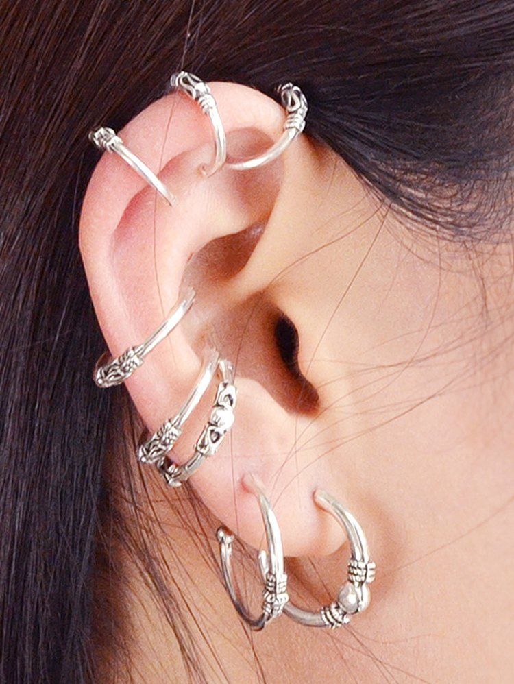 

8Pcs Engraved Retro Stud Earrings Set, Silver