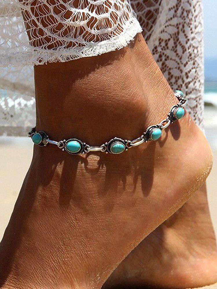 

Bohemia Faux Turquoise Beach Anklet, Silver