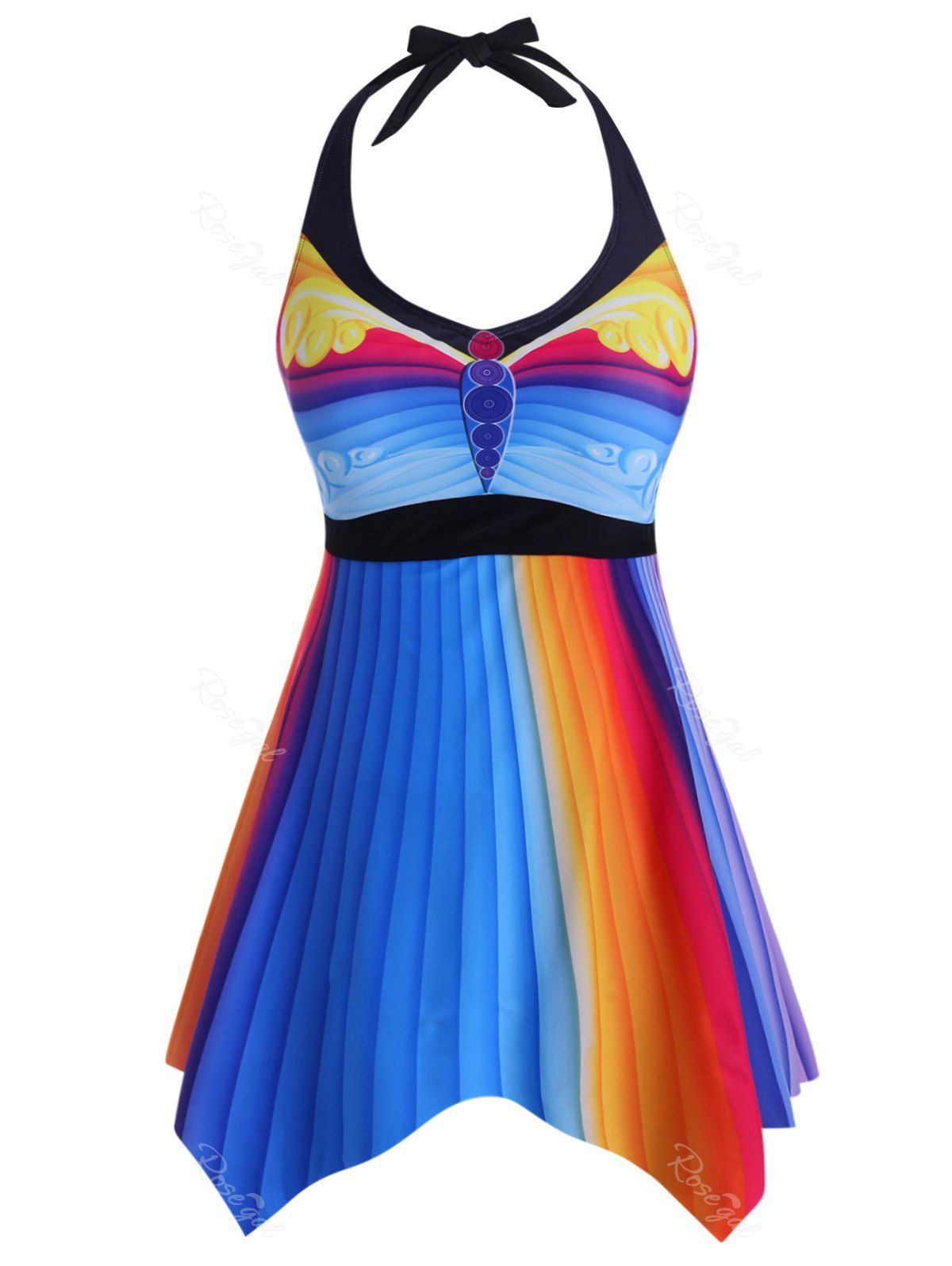 

Halter Colorful Stripes Printed Plus Size Tankini Swimsuit, Multi