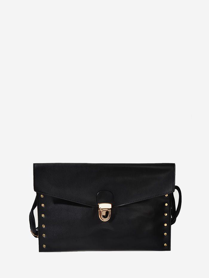 

PU Studs Solid Clutch Bag, Black